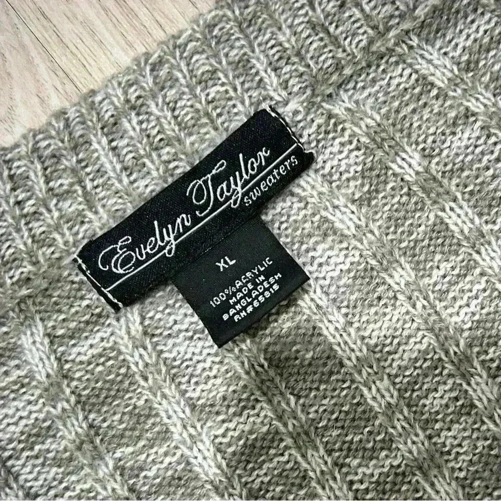 Evelyn Taylor Gray Knit Open Front Long Sleeve Cardigan Sweater Acrylic Size XL - Picture 2 of 6